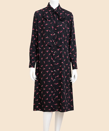 ポリエステル フェザントプリント ソフトシャツワンピース