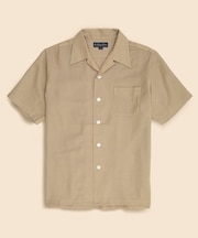 コットン　バスケットウィーブ　キャンプシャツ