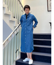 【Double B Collection】 コットン　ライトウェイトデニム　BBロゴ　ボタンダウンシャツワンピース