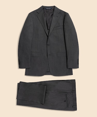 ミラクルクリンプウール シャドーストライプ 段返り３釦スーツ TOKYO model