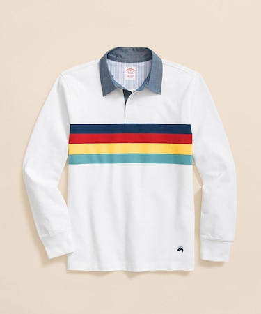 コットンジャージー レーシングストライプ ラグビーシャツ