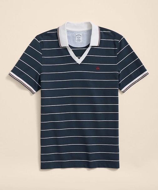 スーピマコットン　GFロゴ　サッカーストライプ　ジョニーカラーポロシャツ　Slim Fit