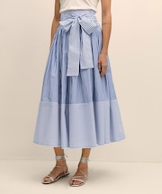 コットン　ストライプ　ボウウエストベルト　マキシスカート