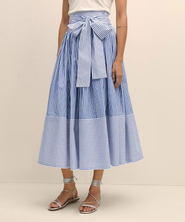 コットン　ストライプ　ボウウエストベルト　マキシスカート
