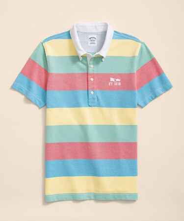 コットンストレッチピケ　マルチカラーストライプ　ポロシャツ