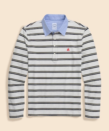 ストレッチコットン　GFロゴ　ダブルストライプ　ロングスリーブポロシャツ　Slim Fit