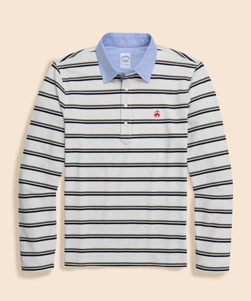 ストレッチコットン　GFロゴ　ダブルストライプ　ロングスリーブポロシャツ　Slim Fit