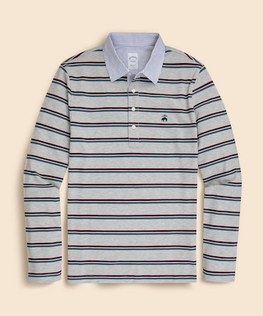 ストレッチコットン　GFロゴ　ダブルストライプ　ロングスリーブポロシャツ　Slim Fit