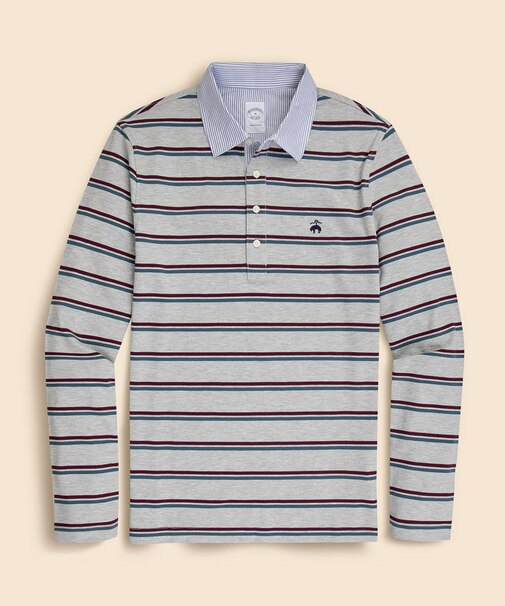 ストレッチコットン　GFロゴ　ダブルストライプ　ロングスリーブポロシャツ　Slim Fit