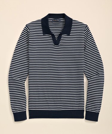 コットン マリナーストライプ ジョニーカラーセーター
