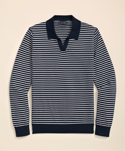 コットン マリナーストライプ ジョニーカラーセーター