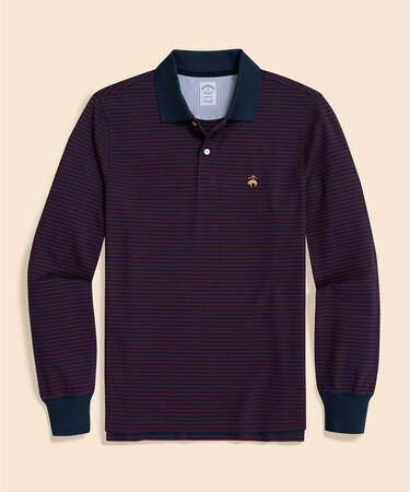 スーピマコットンストレッチ GFロゴ シンストライプ ロングスリーブポロシャツ Slim Fit