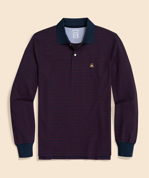 スーピマコットンストレッチ GFロゴ シンストライプ ロングスリーブポロシャツ Slim Fit