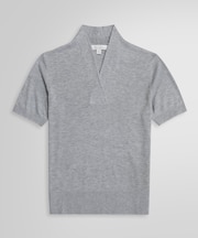 シルク/レーヨン ショールカラー ショートスリーブセーター