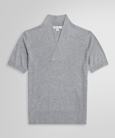 シルク/レーヨン ショールカラー ショートスリーブセーター