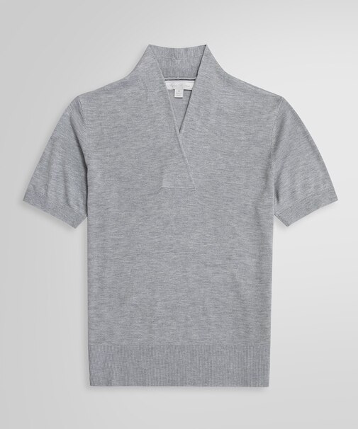 シルク/レーヨン ショールカラー ショートスリーブセーター