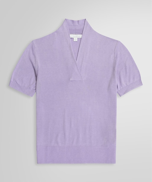 シルク/レーヨン ショールカラー ショートスリーブセーター