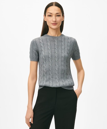 スーピマコットン ケーブル クルーネック ショートスリーブセーター