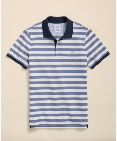 スーピマコットンストレッチピケ　GFロゴ　マリナーストライプ　ポロシャツ　Slim Fit