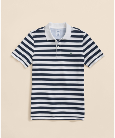 スーピマコットンストレッチピケ　GFロゴ　マリナーストライプ　ポロシャツ　Slim Fit