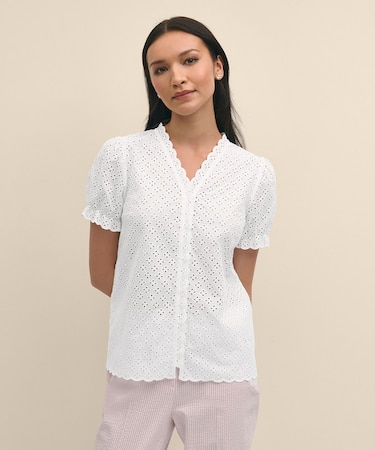 コットン アイレット ショートスリーブ ブラウス