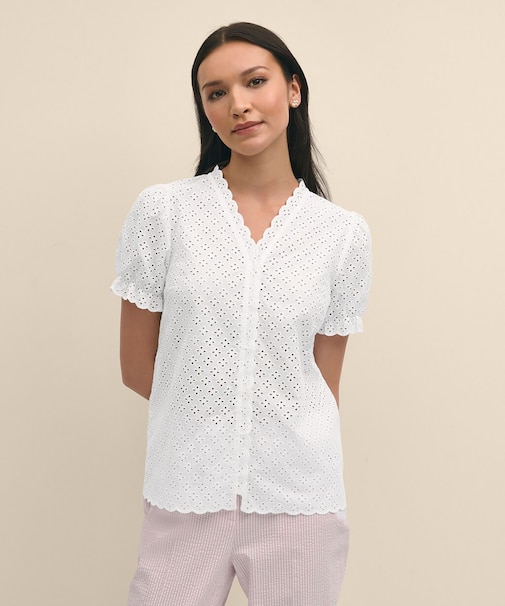 コットン アイレット ショートスリーブ ブラウス