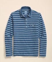 コットンジャージー インディゴ トリプルストライプ ロングスリーブ ポロシャツ