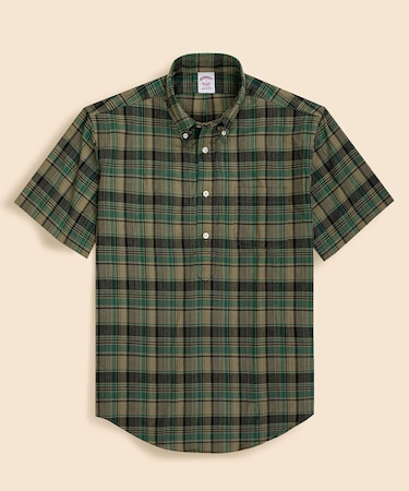 コットン　マドラスチェック　ショートスリーブ　プルオーバーシャツ