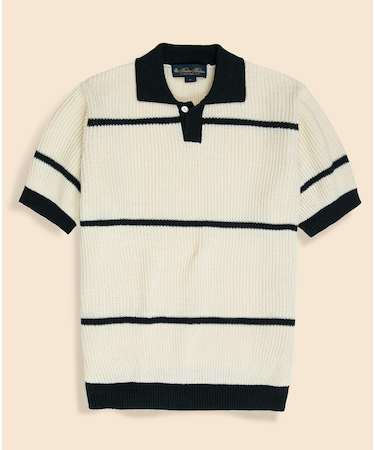 コットン　ワイドピッチストライプ　ポロセーター