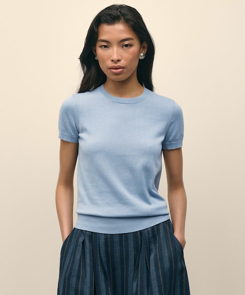 スーピマコットン クルーネック ショートスリーブセーター