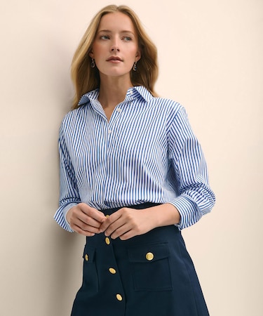 スーピマコットンサテン　リラックスフィット　ストライプシャツ