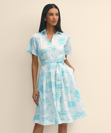 スーピマコットン　トワルドジュイ　ショートスリーブシャツワンピース