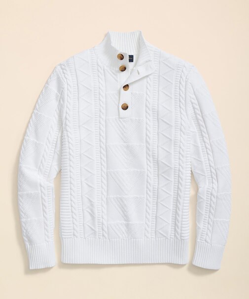 スーピマコットン ケーブル モックネックセーター