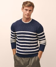 コットン/リネン マリナーストライプ クルーネックセーター