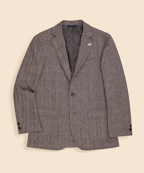 ウール／コットン／リネン ヘリンボーン 段返り3釦サックジャケット