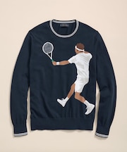 スーピマコットン テニスプレイヤーインターシャ クルーネックセーター