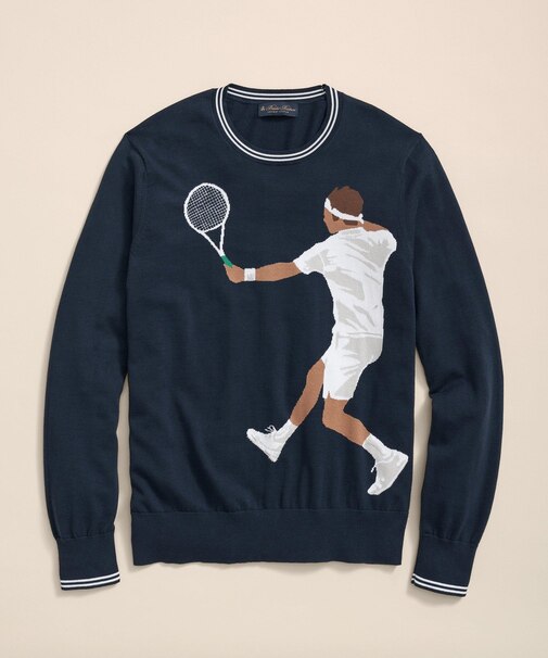 スーピマコットン テニスプレイヤーインターシャ クルーネックセーター