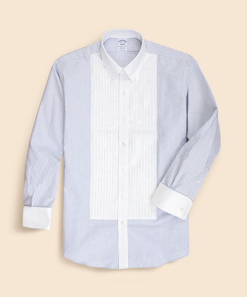 コットン オックスフォード 10プリーツ ストライプ フレンチカフス フォーマルボタンダウンシャツ Regular Fit