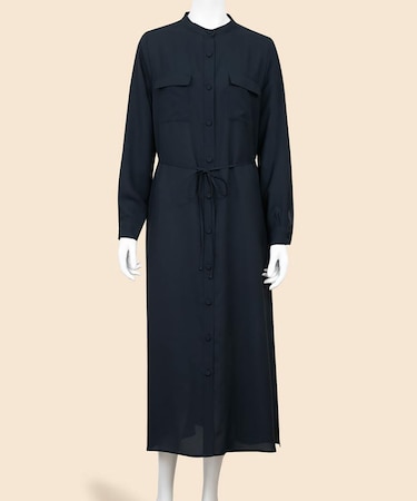 ポリエステルツイル バンドカラー ロングシャツワンピース