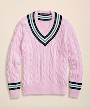 コットン ケーブル Vネックテニスセーター