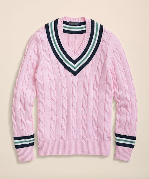 コットン ケーブル Vネックテニスセーター