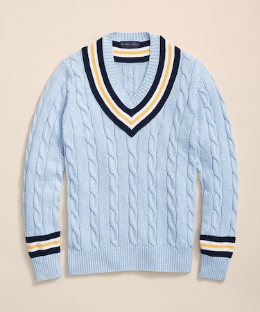 コットン ケーブル Vネックテニスセーター