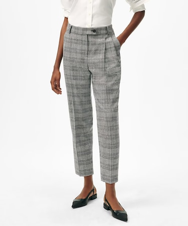 ポリエステルブレンド グレンチェック クロップド スラックス