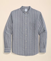 コットンドビー ストライプ バンドカラー カジュアルシャツ Regular Fit