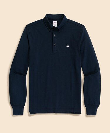 コットン/ポリエステル ハイツイストピケ GFロゴ ロングスリーブポロシャツ