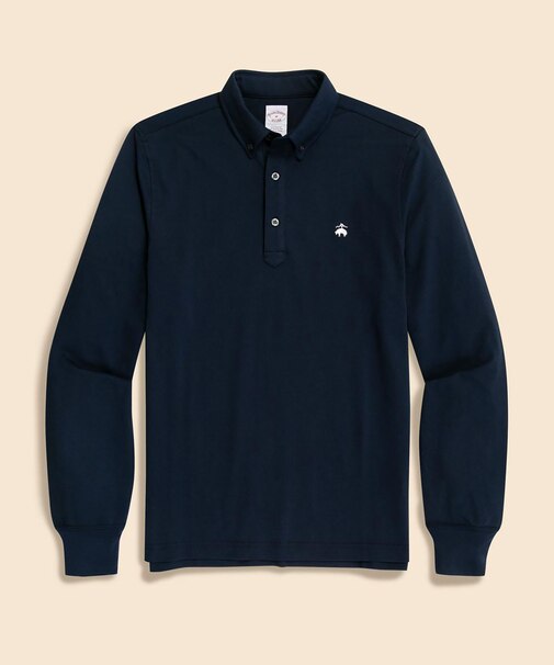 コットン/ポリエステル ハイツイストピケ GFロゴ ロングスリーブポロシャツ