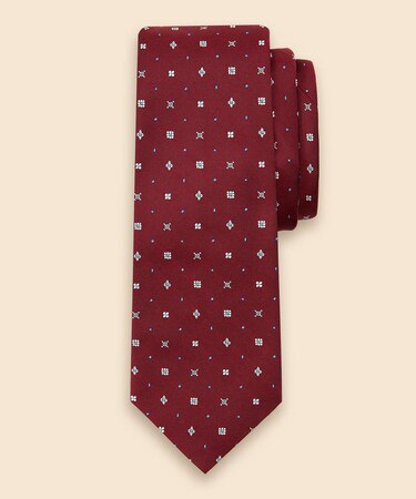 シルク　スクエアフラワー×ドット　ジャカードタイ