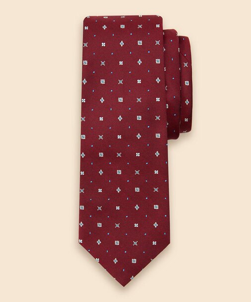 シルク　スクエアフラワー×ドット　ジャカードタイ