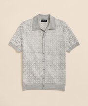 リネン／ナイロン　バスケット　ポロカーディガン