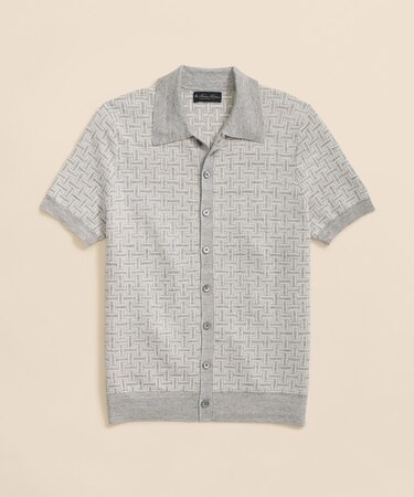 リネン/ナイロン バスケット ポロカーディガン